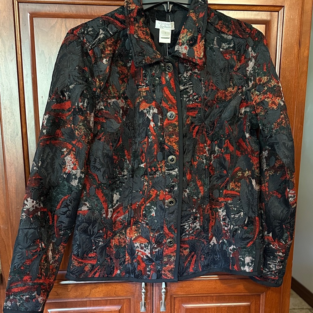 Christopher &Banks Black and Red Patterned Blazer and is reversible!